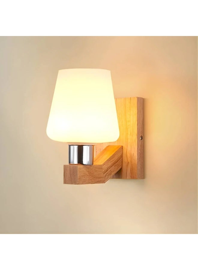 BAB Modern wall sconce with a wooden base and white glass cover - Image 3